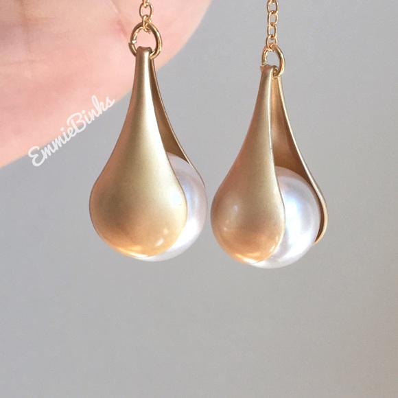 New Art Deco Suspension Pearl Drop Earrings | Faux Pearl Drop Dangle Earrings - Picture 10 of 16